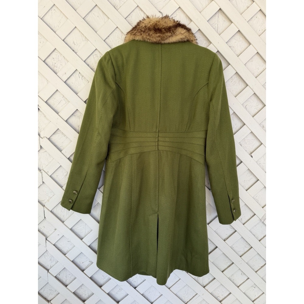 Rampa Olive Green Faux Fur Collar Fit & Flare Coat Vintage Y2K Fall Large - Picture 5 of 14